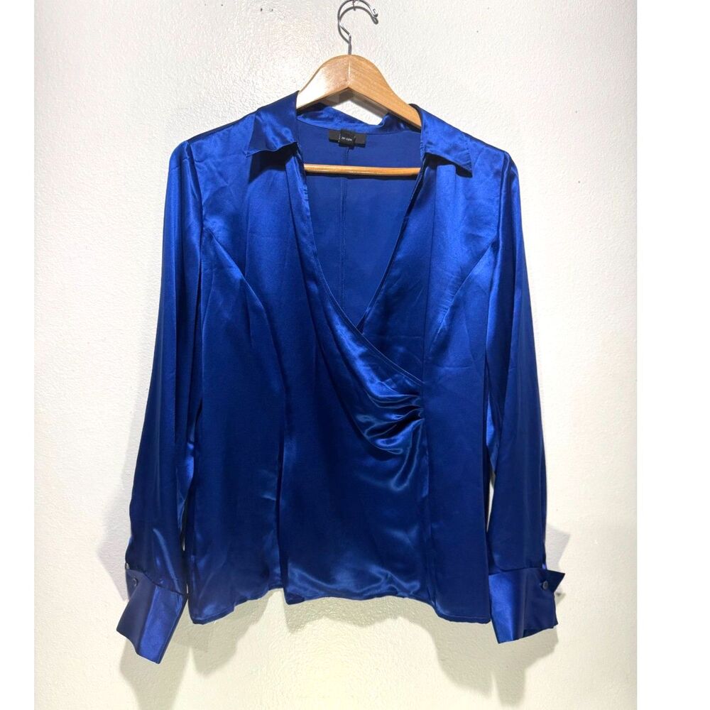 Alfani 100% silk blouse quiet luxury party shirt disco night royal blue women 14
